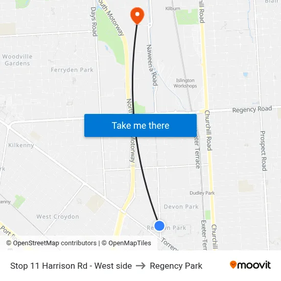 Stop 11 Harrison Rd - West side to Regency Park map
