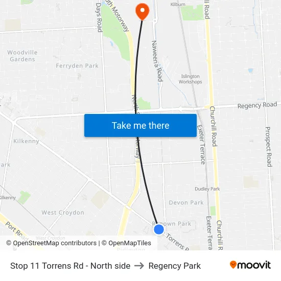 Stop 11 Torrens Rd - North side to Regency Park map
