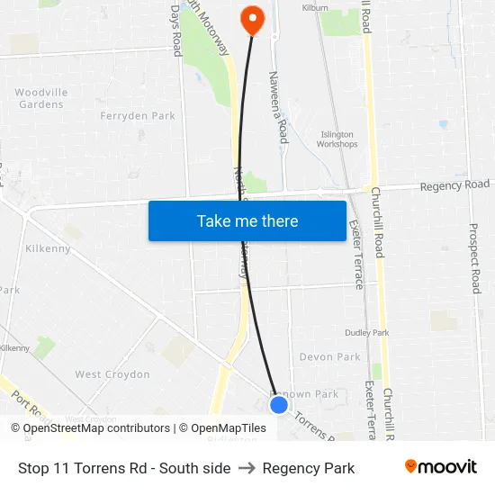 Stop 11 Torrens Rd - South side to Regency Park map