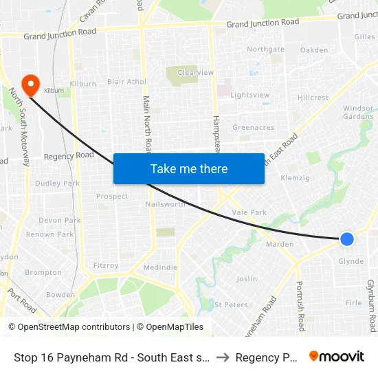 Stop 16 Payneham Rd - South East side to Regency Park map