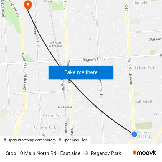 Stop 10 Main North Rd - East side to Regency Park map