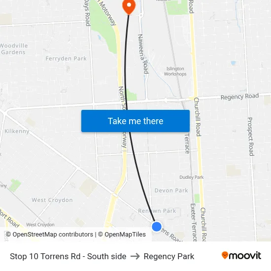 Stop 10 Torrens Rd - South side to Regency Park map