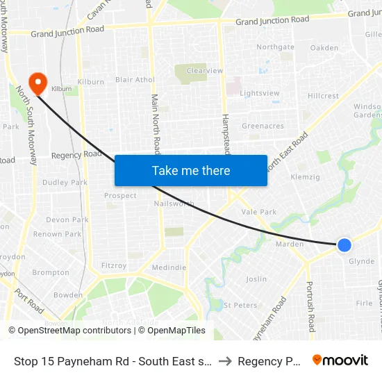 Stop 15 Payneham Rd - South East side to Regency Park map