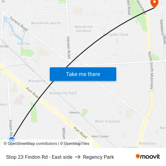 Stop 23 Findon Rd - East side to Regency Park map