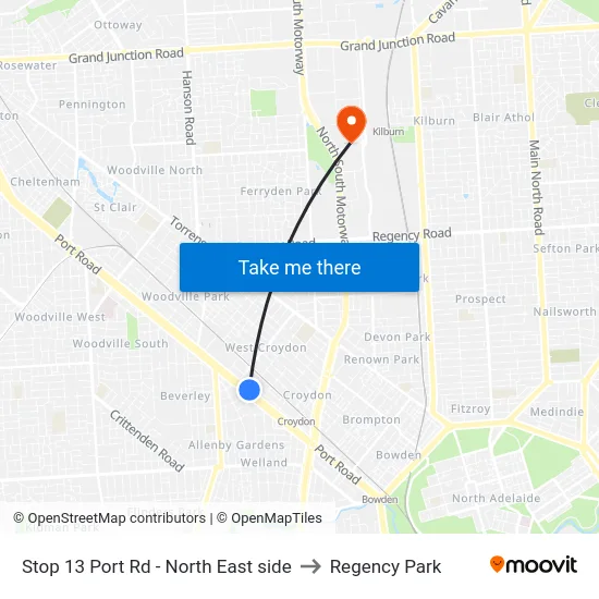 Stop 13 Port Rd - North East side to Regency Park map