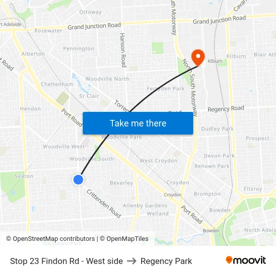 Stop 23 Findon Rd - West side to Regency Park map