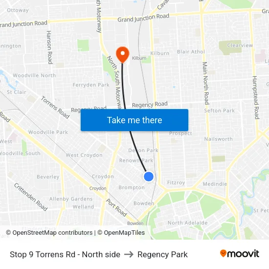 Stop 9 Torrens Rd - North side to Regency Park map