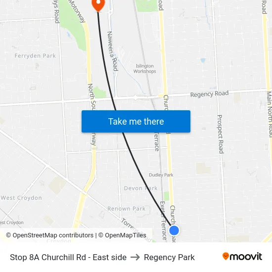 Stop 8A Churchill Rd - East side to Regency Park map