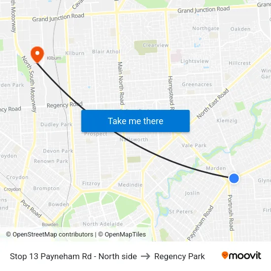Stop 13 Payneham Rd - North side to Regency Park map