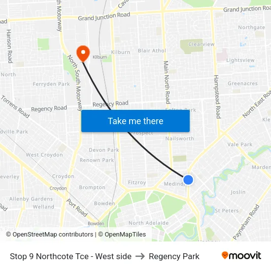 Stop 9 Northcote Tce - West side to Regency Park map