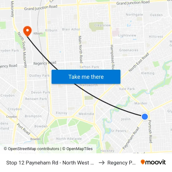 Stop 12 Payneham Rd - North West side to Regency Park map
