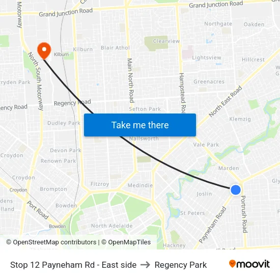 Stop 12 Payneham Rd - East side to Regency Park map