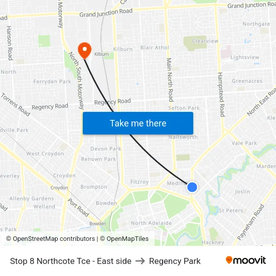 Stop 8 Northcote Tce - East side to Regency Park map