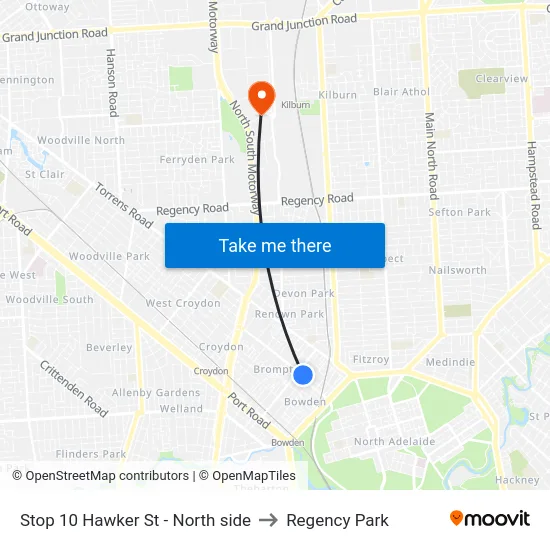 Stop 10 Hawker St - North side to Regency Park map