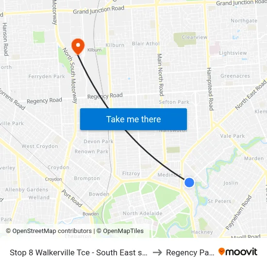Stop 8 Walkerville Tce - South East side to Regency Park map