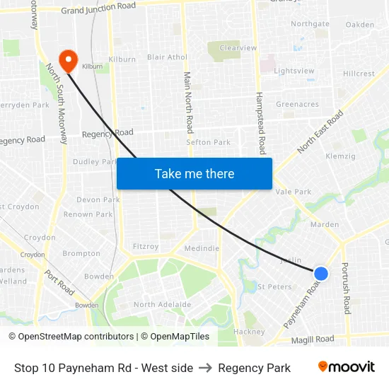 Stop 10 Payneham Rd - West side to Regency Park map