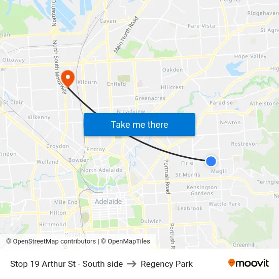 Stop 19 Arthur St - South side to Regency Park map