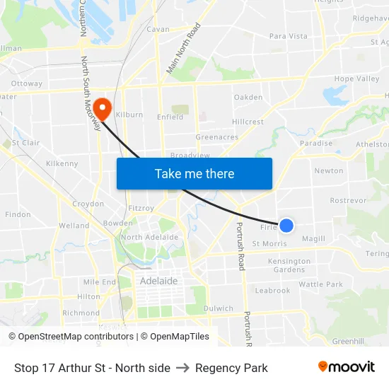 Stop 17 Arthur St - North side to Regency Park map
