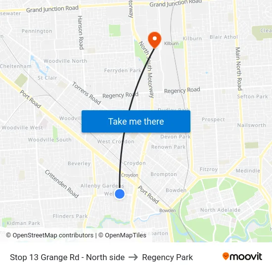 Stop 13 Grange Rd - North side to Regency Park map