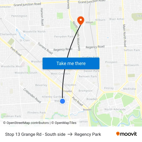Stop 13 Grange Rd - South side to Regency Park map