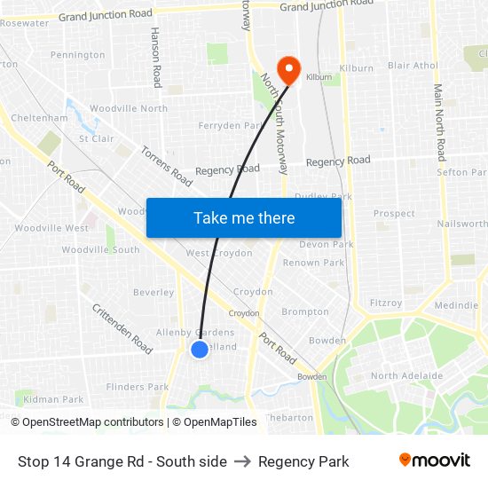 Stop 14 Grange Rd - South side to Regency Park map