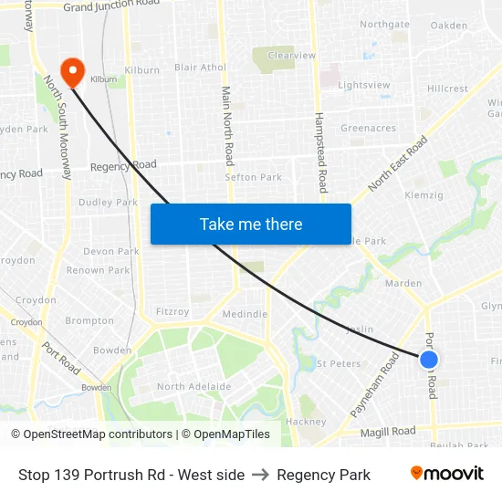 Stop 139 Portrush Rd - West side to Regency Park map