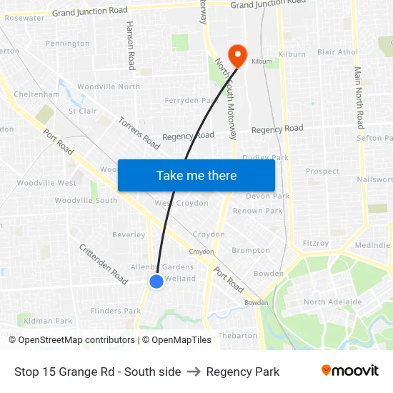 Stop 15 Grange Rd - South side to Regency Park map