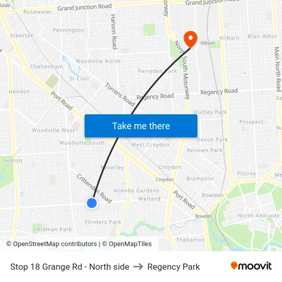 Stop 18 Grange Rd - North side to Regency Park map