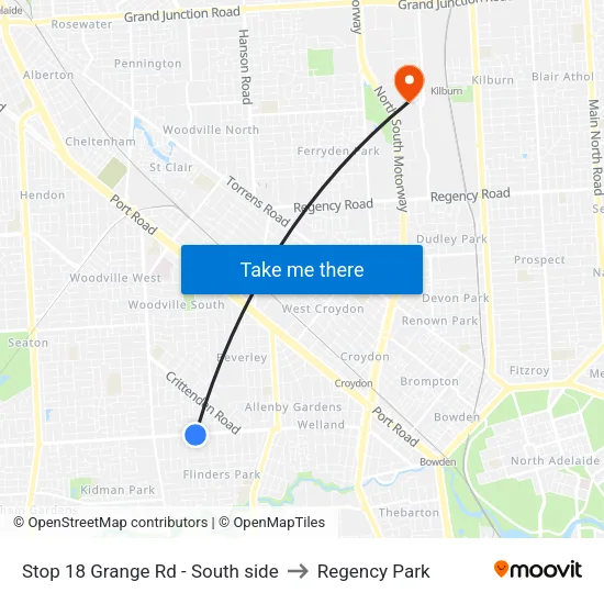 Stop 18 Grange Rd - South side to Regency Park map