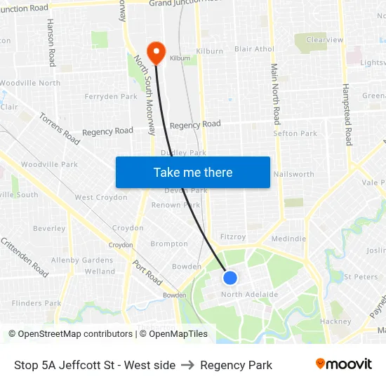 Stop 5A Jeffcott St - West side to Regency Park map