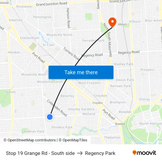 Stop 19 Grange Rd - South side to Regency Park map