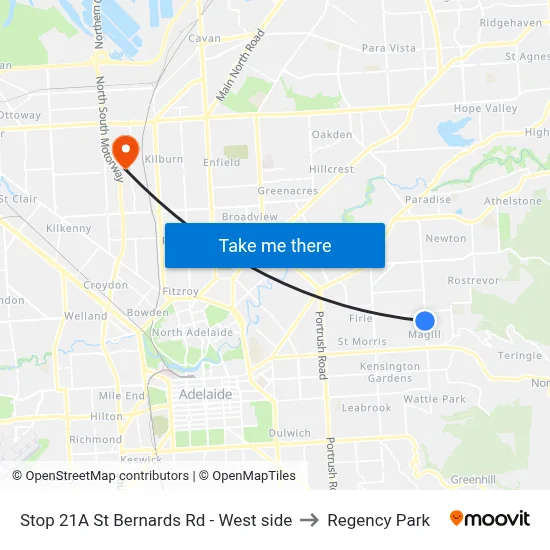 Stop 21A St Bernards Rd - West side to Regency Park map