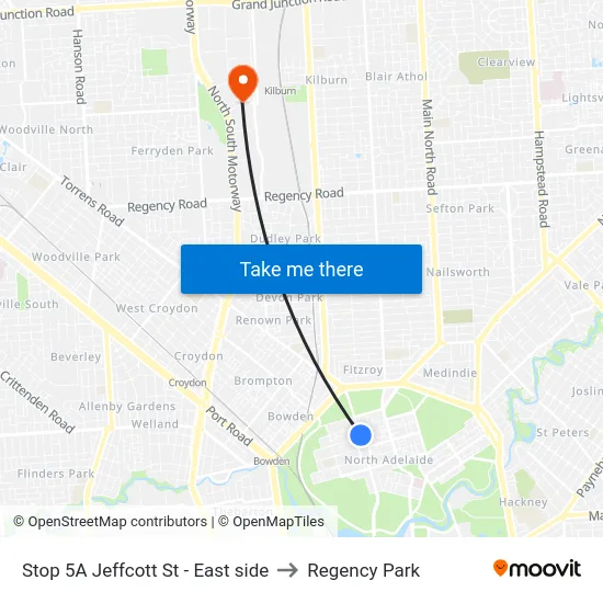 Stop 5A Jeffcott St - East side to Regency Park map