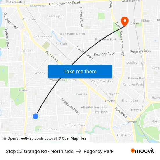 Stop 23 Grange Rd - North side to Regency Park map
