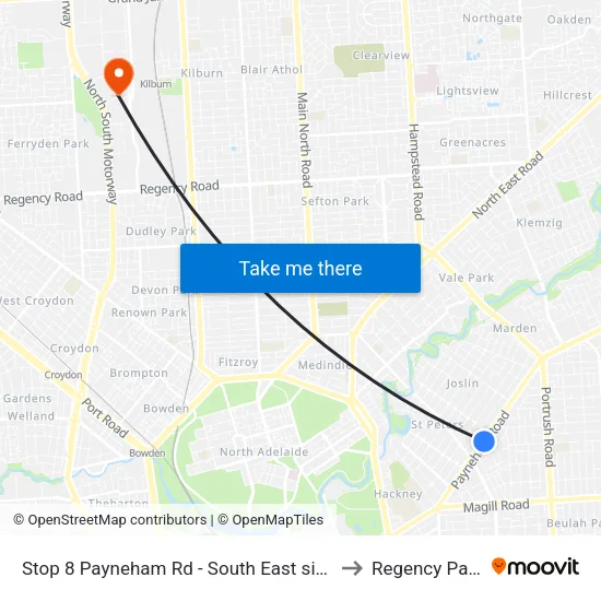 Stop 8 Payneham Rd - South East side to Regency Park map