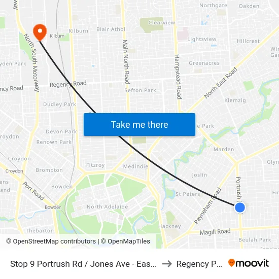Stop 9 Portrush Rd / Jones Ave - East side to Regency Park map