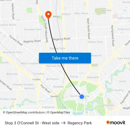 Stop 3 O'Connell St - West side to Regency Park map