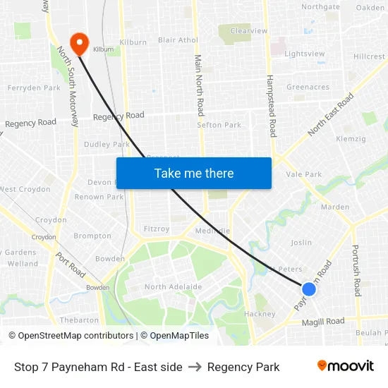 Stop 7 Payneham Rd - East side to Regency Park map