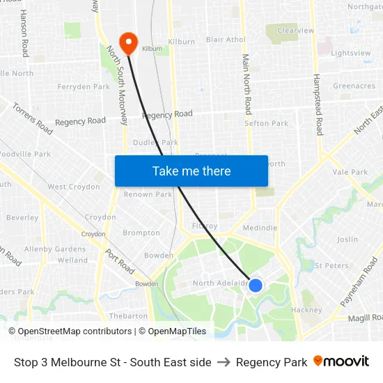 Stop 3 Melbourne St - South East side to Regency Park map