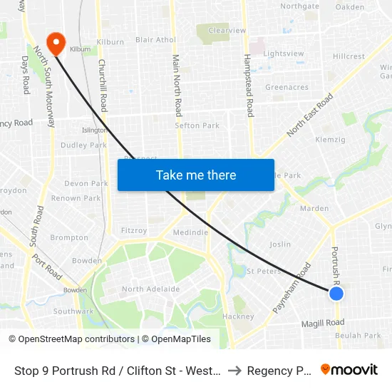 Stop 9 Portrush Rd / Clifton St - West side to Regency Park map