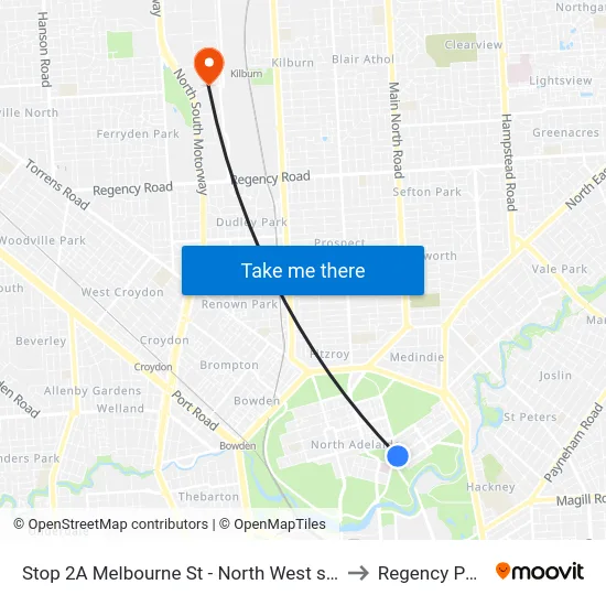 Stop 2A Melbourne St - North West side to Regency Park map