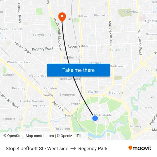 Stop 4 Jeffcott St - West side to Regency Park map