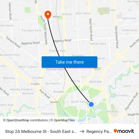 Stop 2A Melbourne St - South East side to Regency Park map