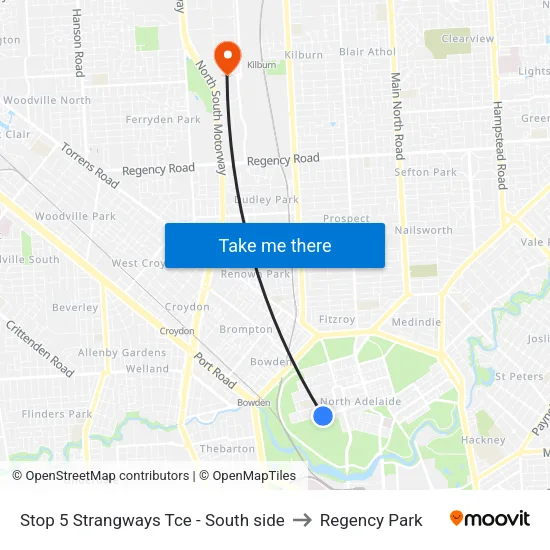 Stop 5 Strangways Tce - South side to Regency Park map