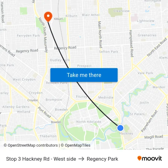 Stop 3 Hackney Rd - West side to Regency Park map