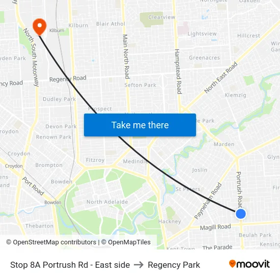 Stop 8A Portrush Rd - East side to Regency Park map