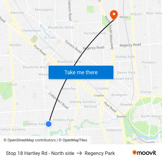 Stop 18 Hartley Rd - North side to Regency Park map