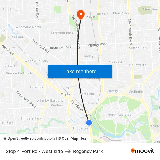 Stop 4 Port Rd - West side to Regency Park map