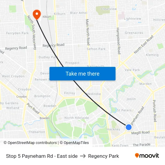 Stop 5 Payneham Rd - East side to Regency Park map