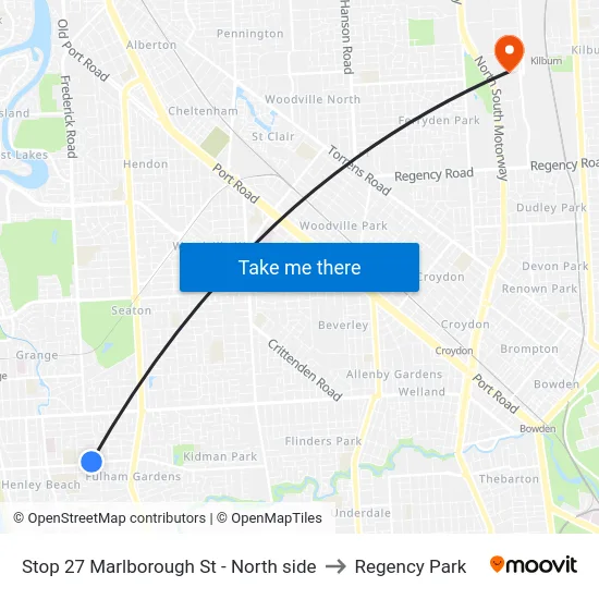 Stop 27 Marlborough St - North side to Regency Park map